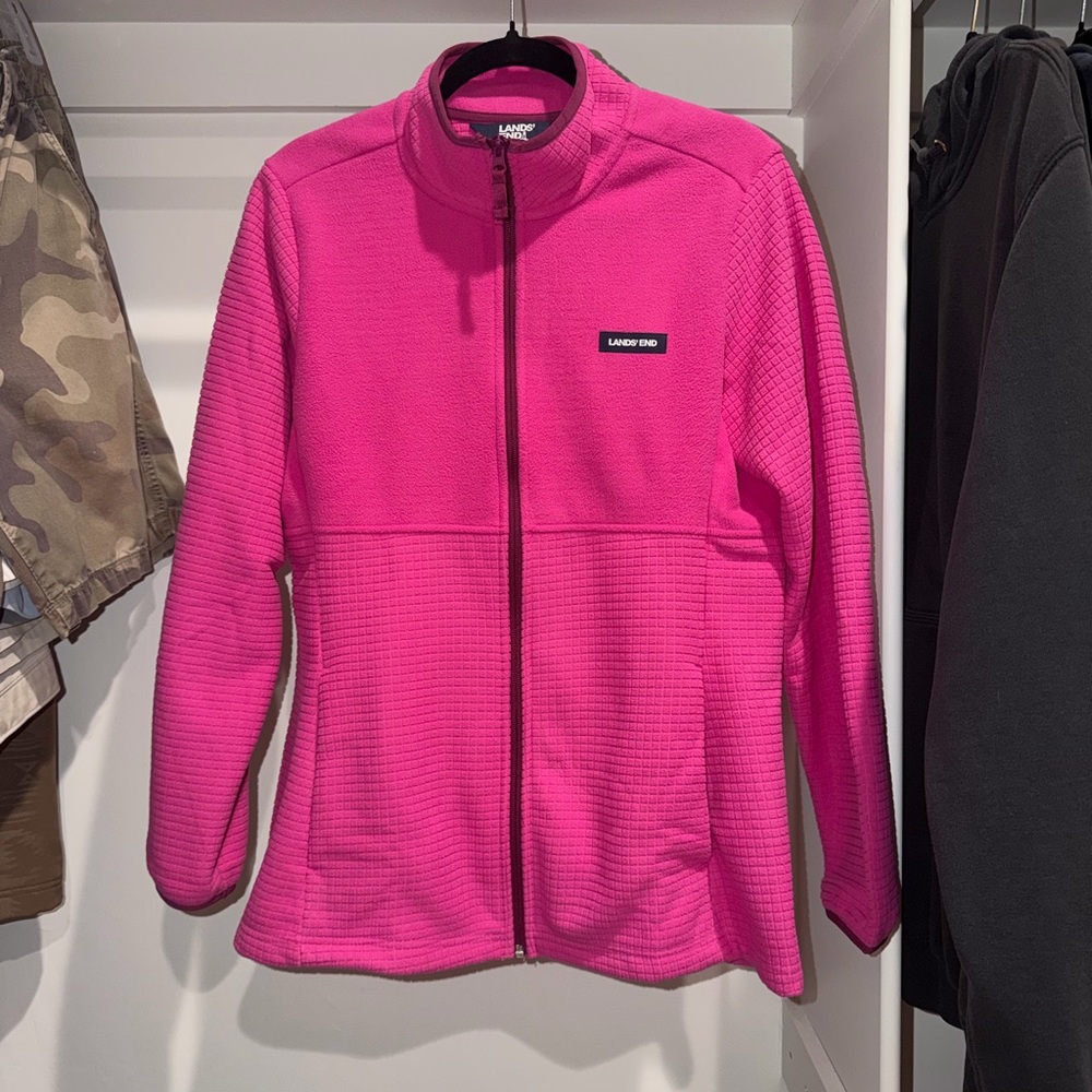 Lands' End Women's Bright Pink Full-Zip Fleece Jacket